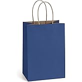 BagDream Small Gift Bags with Handles 50Pcs 5.25x3x8 Inches Kraft Paper Bags Bulk for Party Favor, Retail, Merchandise, Wedding, Gifts, Recyclable Navy Blue Paper Sacks