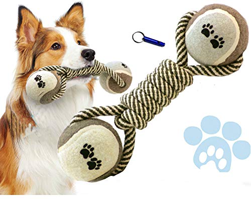 Petony Aggressive Durable Dog Rope Toy and Ball Teething Playing Chew Dog Toys, with Dog Training Whistle(chew Toys)