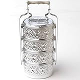 THAI LUNCH BOX TIFFIN SILVER FOOD STORAGE ALUMINIUM 14CM 4TIER PINTO THAILAND