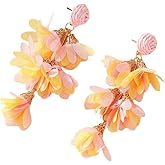 Long Fabric Flower Earrings Colorful Floral Tassel Dangle Drop Earrings Boho Handmade Lightweight Earrings Fashion Jewelry Accessories for Women