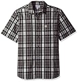 Carhartt Men's Essential Plaid Open Collar Short Sleeve Shirt, Gravel, Large