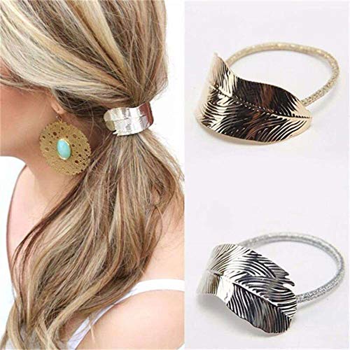 Shuxy 6PCS High Ponytail Holder Metal Leaf Hair Band Rope Wrap Alloy Punk Hair Cuff Elastic Hair Clips Metal Hair Ties Metallic Headwear Holder Fashion Hair Accessories for Ladies Toddler Thick Hair