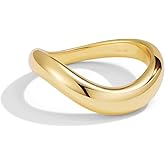 NOKMIT Chunky Wavy Dome Rings for Women, 14K Gold Filled Statement Bold Twisted Wave Bands, Stackable Thumb Ring, High Polish Non Tarnish Comfort Fit Size 6-10