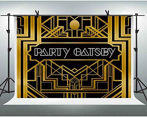 FHZON 10x7ft Great Gatsby Party Theme Photo Photography Backdrops Retro Roaring Adult Children Celebration Decor Black Gold Golden Banner Photo Background Photo Studio Props LXFH564