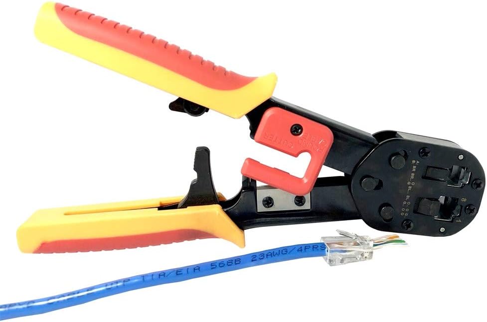 Platinum Connector RJ45 sleek Crimp Tool for regular,large plug - with crimp and trim function for end pass through connector