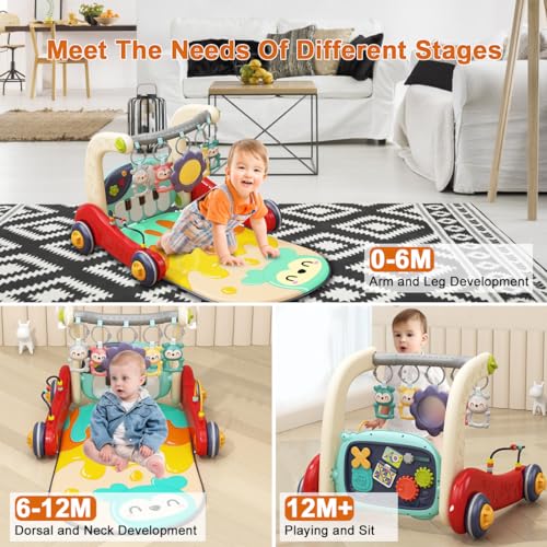 Baby Play Gym Mat, Kick & Play Piano Activity Center for 0-12 Months | Thick soft non-slip Fabric, 80x50x48cm, Detachable toys & Mirror, Washable, Easy setup, Portable, Boosts sensory growth