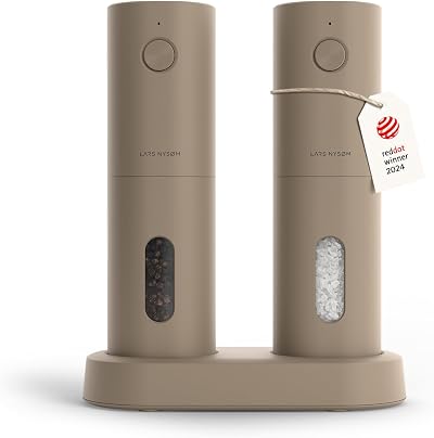 LARS NYSØM Electric Salt Pepper Grinder Set USB Rechargeable Taupe Brown