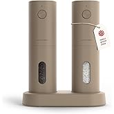 LARS NYSØM Electric Salt and Pepper Grinder Set, USB Rechargeable, Automatic Salt and Pepper Mills, Spice Shakers Refillable with LED Light, Adjustable Coarseness, Ceramic Grinder (Taupe Brown)