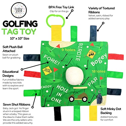 Baby Jack & Co 10x10” Golf Sports Lovey Sensory Plush Blanket Tag Toys for Babies Baby