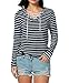 Bluetime Womens Casual V Neck Lace Up Long Sleeve Striped T-Shirt Top