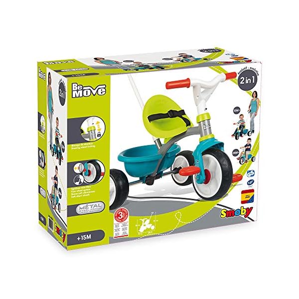Smoby - Be Move blau - Kinderdreirad mit Schubstange, Sitz mit Sicherheitsgurt, Metallrahmen, Pedal-Freilauf, für Kinder… – Bild 5