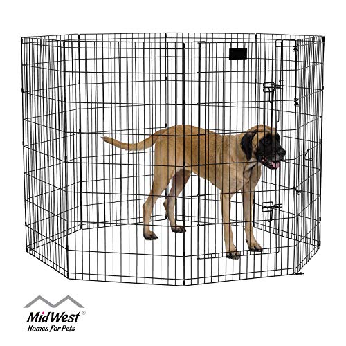 MidWest Foldable Metal Dog Exercise Pen / Pet Playpen, Black w/ door