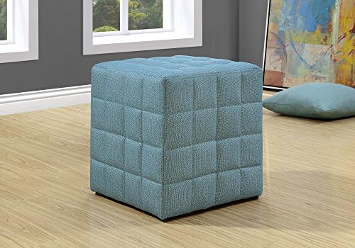 Monarch Specialties Ottoman - Cube Chair - Modern Tufted Cube Ottoman Linen (Blue)