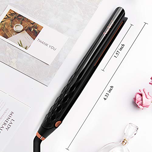 AmoVee Pro Hair Straightener 2 in 1 Flat Iron Curling Iron with Adjustable Temperature for All Hair Types, 1 Inch, Comes with Hair Comb & Clips