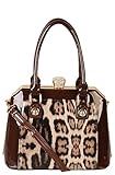 Rimen & Co. Shinny Patent Animal Print Purse Handbag Accented With Crystals Clap Opening Top Handle BM-2610