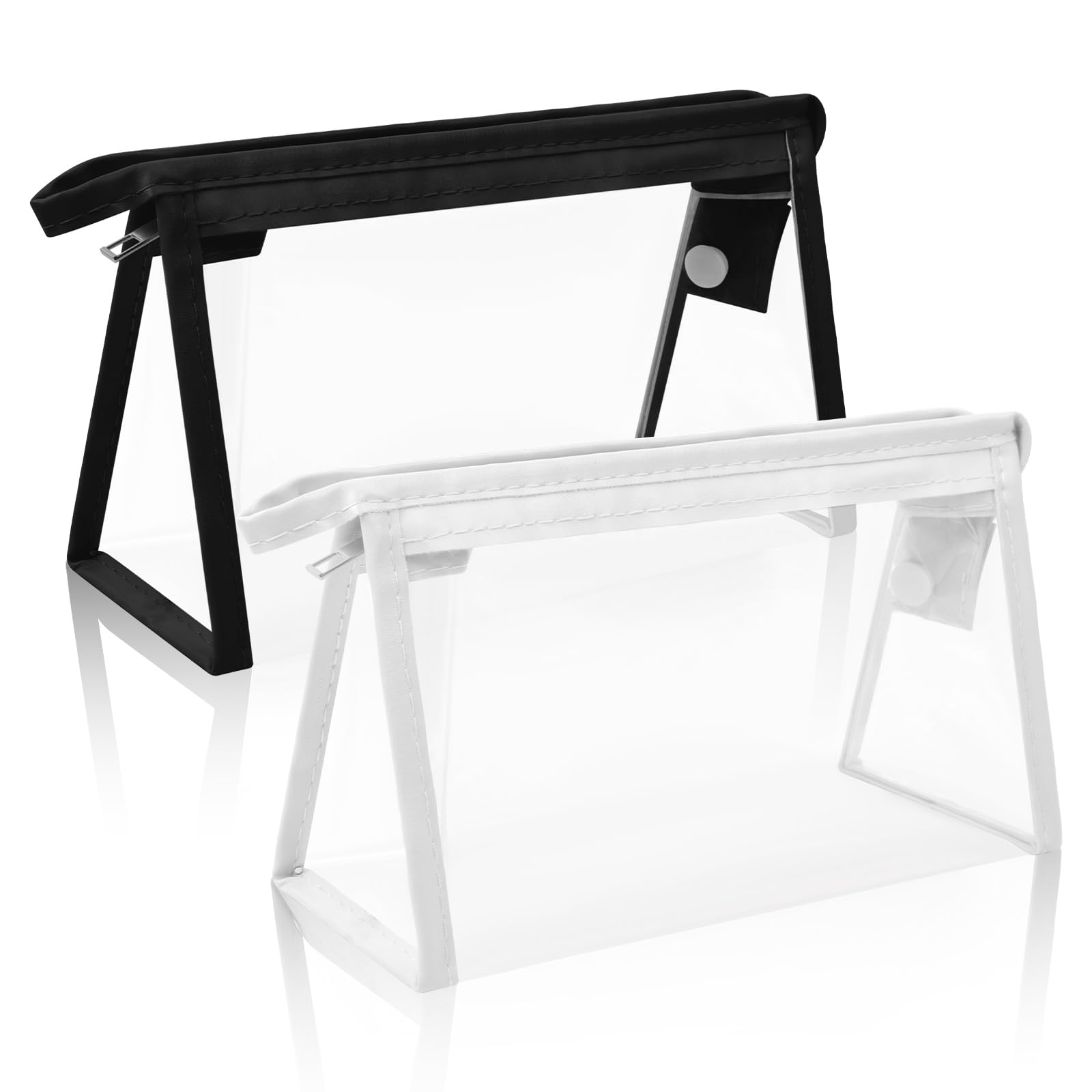 TIECHI 2PCS Clear Pencil Case for Exams, Waterproof PVC Transparent Pencil Case for Girls Boys, See Through Pencil Cases for Stationery School Make Up Toiletries, Black&White