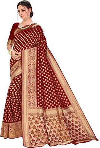 Womens Kanchipuram Art Silk Saree With Blouse Piece (Maroon)