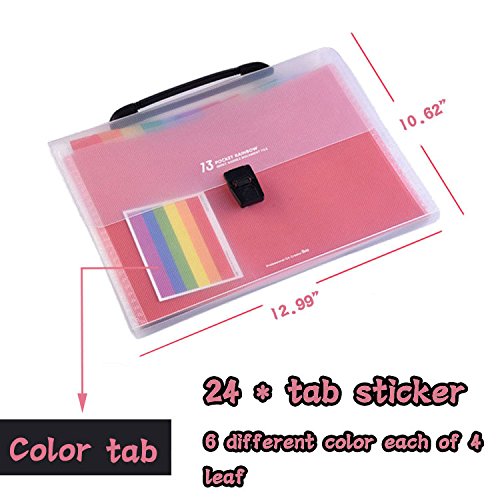 13 Pockets Plastic Expanding Accordion Folders, Letter Size Portable Document Holder, A4 File Organizer - Thumbnail 3