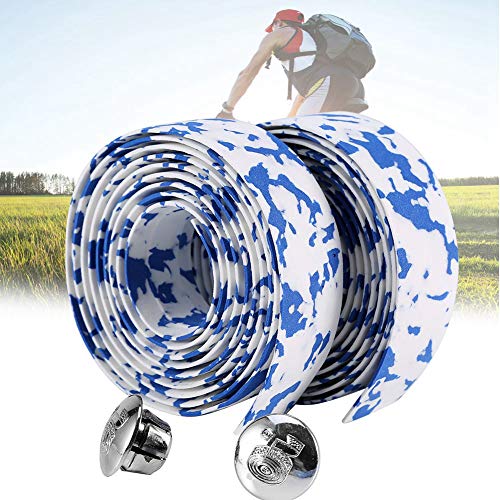 Liusin Bike Handlebar Tape Bandage, Soft Bicycle Bar Tape Handle Road Bike Handlebar Wrap with 2 Bar Plugs for Touring Cycling and Road Racing 2PCS Per Set (Blue+White)