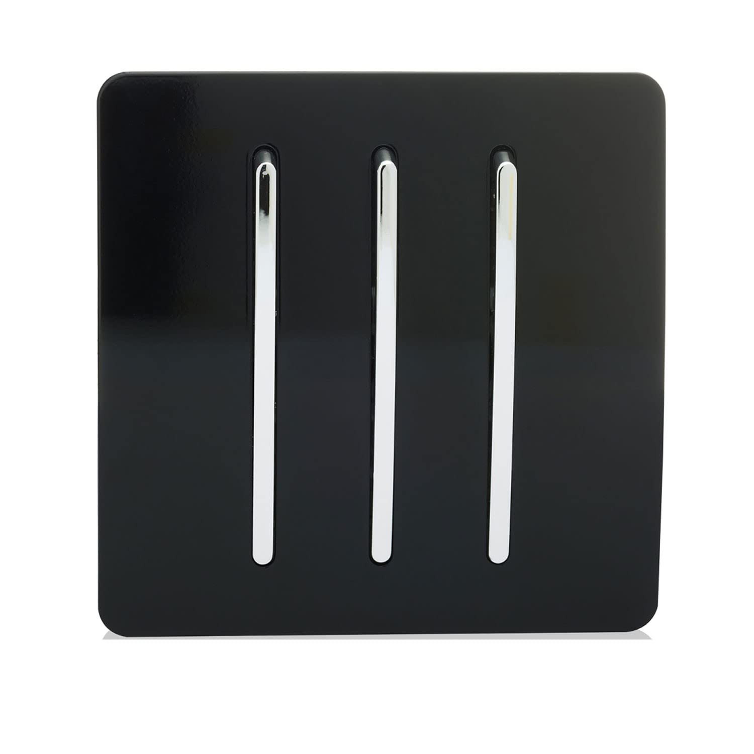 Trendi 3 Gang 1 Way Artistic Modern Glossy 10 Amp Rocker Tactile Light Switch Black ART-SS5BK