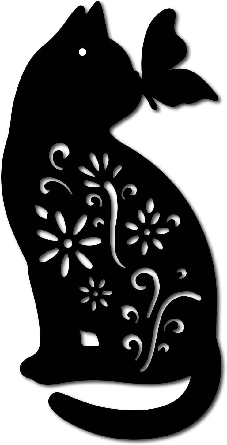 Plaques & Wall Art - CREATCABIN Cat Metal Wall Art Animal Butterfly Decor Wall Hanging Silhouette Sculpture Ornaments Iron Sign for Indoor Outdoor Home Living Room Kitchen Garden Office Decoration Gift Black 12 x 6 Inch