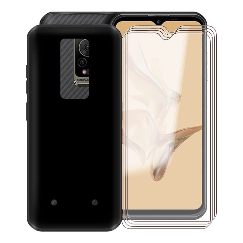 KJYF For Ulefone Armor 17 Pro Case and Screen Protector, Black Fashion Soft TPU Shockproof Cover + [4 PACK] HD Tempered Glass Protective Film For Ulefone Armor 17 Pro (6.58") - Simple