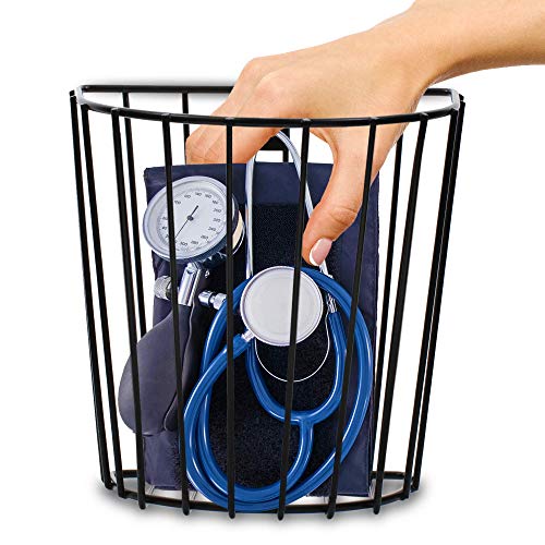 Pivit Blood Pressure Cuff Basket | 7.5" x 7.5" x 4.0" | Black | Rust Resistant Wire Dipped in Attractive Vinyl Coating | Use with Any Brand Sphygmomanometer Or Store Medical Items | Hardware Included