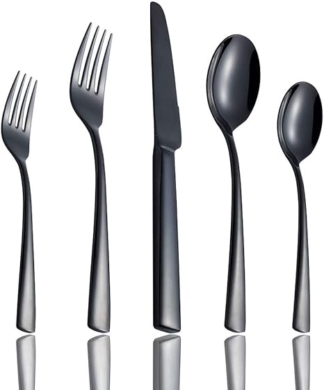 Amazon Com Onlycooker Black Silverware Set 20 Piece Flatware 18 10 Stainless Steel Eating Utensil Service For 4 Tableware With Fork Knife Spoon For Kitchen Table Mirror Polished Dishwasher Safe Flatware Sets