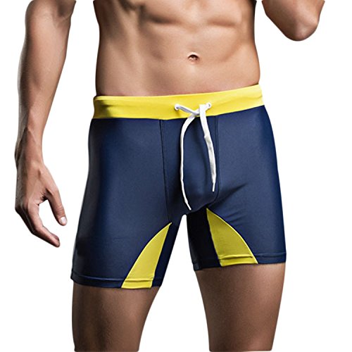 Tirain Man Compression Boxer Brief Swimsuit Tie Rope Trunks (M(Tag size XL)Waistline:33-36â€, Navy Blue)