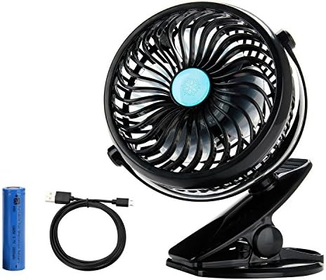 Dealgadgets Mini USB Clip Fan Battery Operated Desk Personal Fan, 360 Degree Rotation Rechargeable Portable Table Fan with Powerful Airflow (Black with Battery)