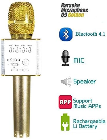 ZHIYU Q9 Multipurpose Karaoke, Portable Bluetooth Handheld Speaker Singing Machine for Music Playing KTV, Wireless Microphones Karaoke Stereo Player for Apple iPhone Android Smartphone (Gold)