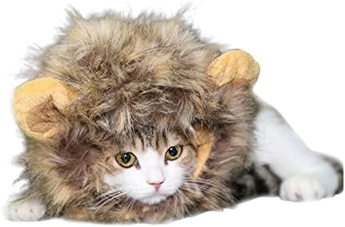 Fancy Lion Mane Wig Pet Costume Adjustable Washable Comfortable Cute Lion Hair Halloween Dress Up Party Clothes with Ears for Big Medium Small Dog Cat (28-32cm (10.24"-12.81"))