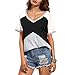Sarin Mathews Womens V Neck Short Sleeve Color Block Raglan Jersey Loose T-Shirt