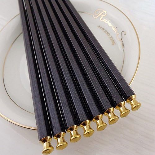 shihua 10 Piece Square Chopstick Tetragonum Chopsticks 5 Pairs Spiral (black brass)