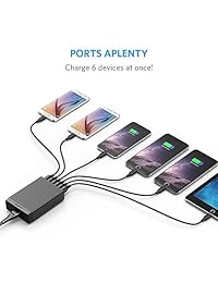 Cargador USB, Anker 30 W 6-Port PowerPort 6 Lite Cargador USB para iPhone se 6 6 Plus, iPad Air 2 Pro mini 3, Samsung Galaxy S7 S7 edge S6 S6 Edge, Note 5, LG G5 y más