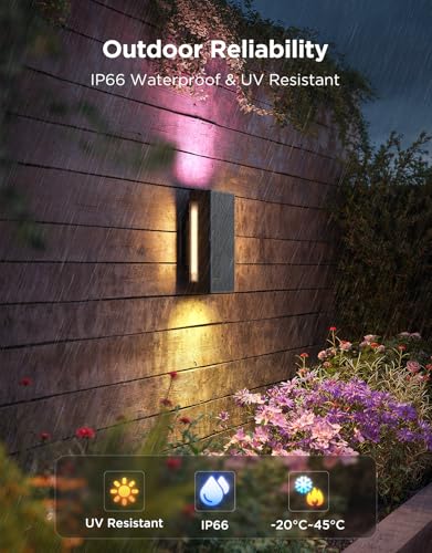 Govee UpDown 2 Pack 1400LM RGBICWW Outdoor Porch Wall Lights Smart Outdoor Porch Light with 64 Lighting Modes, IP66 Waterproof