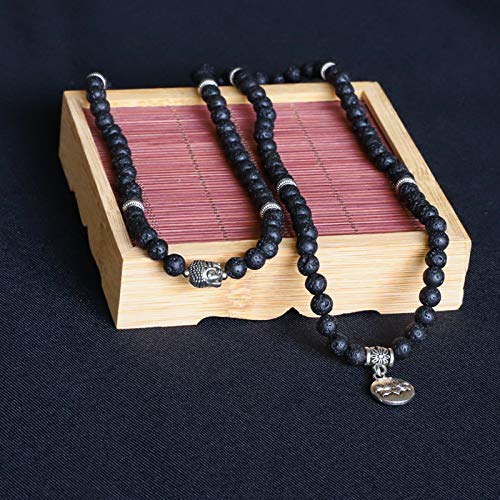 Bivei Mala Beads Bracelet, Natural Gemstone Prayer Beads Lutos Charm 108 Mala Beads Meditation Necklace-Lava Rock Stone - Thumbnail 4
