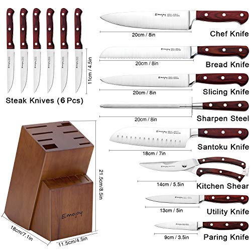 Emojoy Knife Set, 15-Piece Kitchen Knife Set with Block Wooden, Manual Sharpening for Chef Knife Set - //medicalbooks.filipinodoctors.org