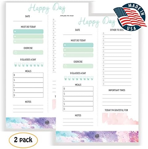 Daily Planner Pad 2018-2019, Daily to do list, Planning System Notepad Organizer, Goal Tracker Easy Page Tear off 50 sheets/pad - Total 100 sheets (Happy Day - 2 Pack, 8.5 x 5.5)