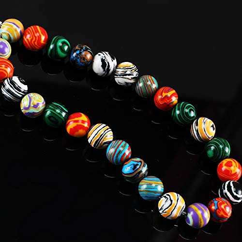 ManYee 200pcs Marble Glass Beads for Jewelry Craft Making Supplies 8mm Round Beads 7 Mixed Colors Marbleized Beads for Bracelets Necklaces Lampwork Beads with 8M Fishing Cord