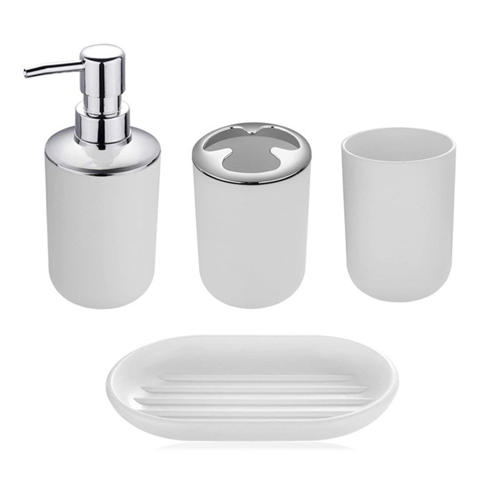 Hosoncovy 4 Pieces Bathroom Accessory Set with Soap Dispenser, Bathroom Cup, Soap Dish ，Toothbrush and Toothpaste Holder (White)