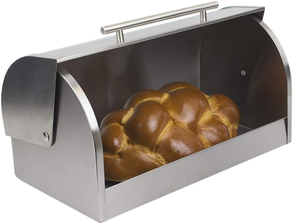Bread Box With Glass Cover Stainless Steel Kitchen Storage Bin Linen