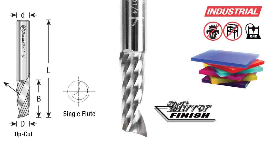 Amana Tool - 51410 Solid Carbide CNC Spiral 'O' Flute, Plastic Cutting 1/8 Dia x 1/2 x 1/8