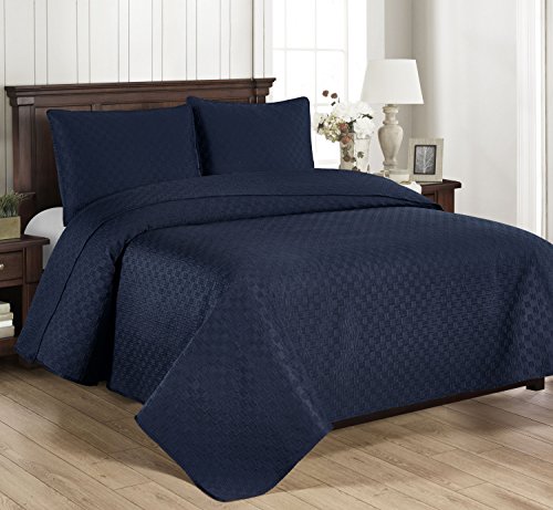 Brielle Basket Weave Quilt Set, Full/Queen, Navy