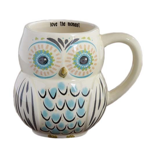 Natural Life MUG183 Folk Owl Mug, Love The Moment, White