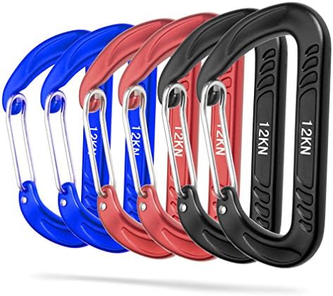 JZHY 12KN Snag-Free Wiregate Carabiners Set - Lightweight 7075 Aluminum Biners (Set of 4 or 6) - Best For Hammock Suspension, Clipping On Camping Accessories(Blue + Red + Black)
