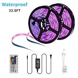 scurry 32.8FT LED Strip Lights, Composed of 300 Waterproof Color Changing Light and Self-Adhesive Tape with 44 Keys IR Remote Controller and DC 12V 5A Power Adapter, for Home, Kitchen, Bar, Party