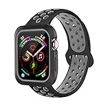 BRG Compatible Apple Watch Case Band, Shock-Proof Shatter-Resistant Protective Case Silicone Sport Relacement iWatch Band Apple Watch Series 3/2/1 Sport Compatible 42mm M/L Black/Gray