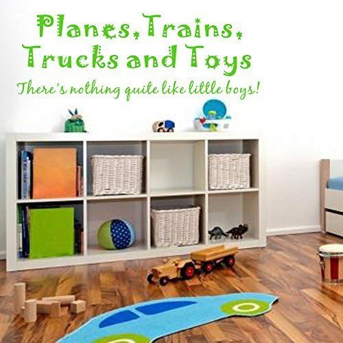 Planes Trains Trucks and Toys Little Boys Quote Children's Nursery Vinyl Wall Decal(Brown, 12'' x34'').