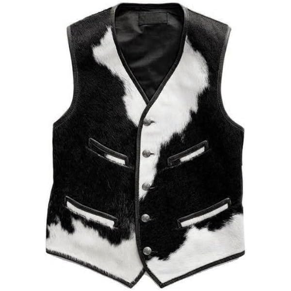CALEE COW HIDE LEATHER WESTERN VEST ※美品 Men's Cowhide Leather Vest Real Natural Hair On Leather Vest